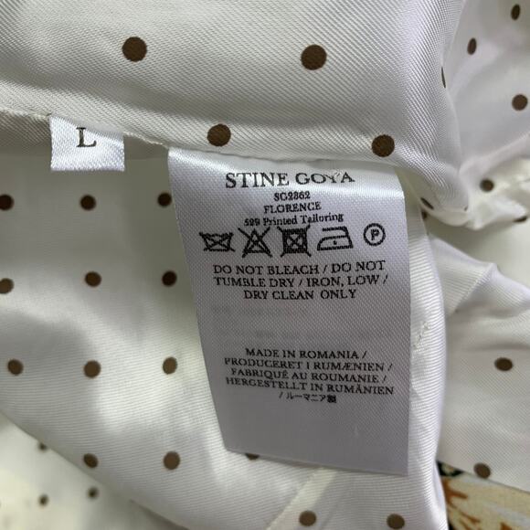 Size L Blue Tan Polyester Blend Floral Notch Lapel Zip Pockets Jacket Blazer - Picture 8 of 9